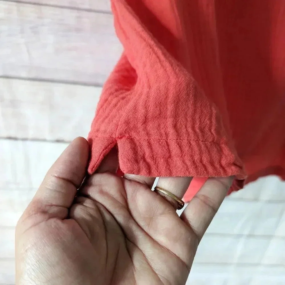 Eileen Fisher Size Large Boat Neck Boxy Blouse Organic Cotton Orange Color Gauge - Picture 6 of 10